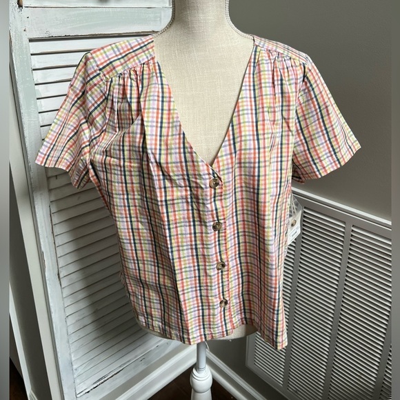 a.n.a Tops - NWT A.N.A. Women’s button up multi color Gingham short sleeve shirt. Size XL